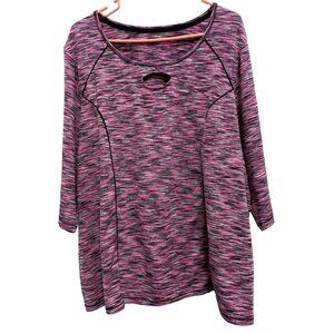 Catherines Womens Tunic Top 2X Petites Pink Heathered Keyhole Neck 3/4 Sleeve